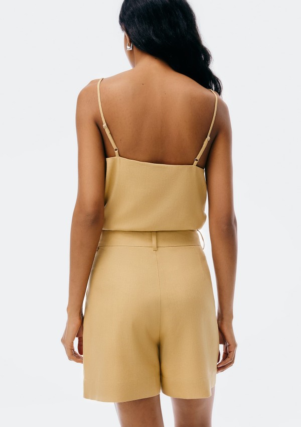 Encontraproduto.com.br - Shorts Feminino Cintura Alta Em Alfaiataria - Bege