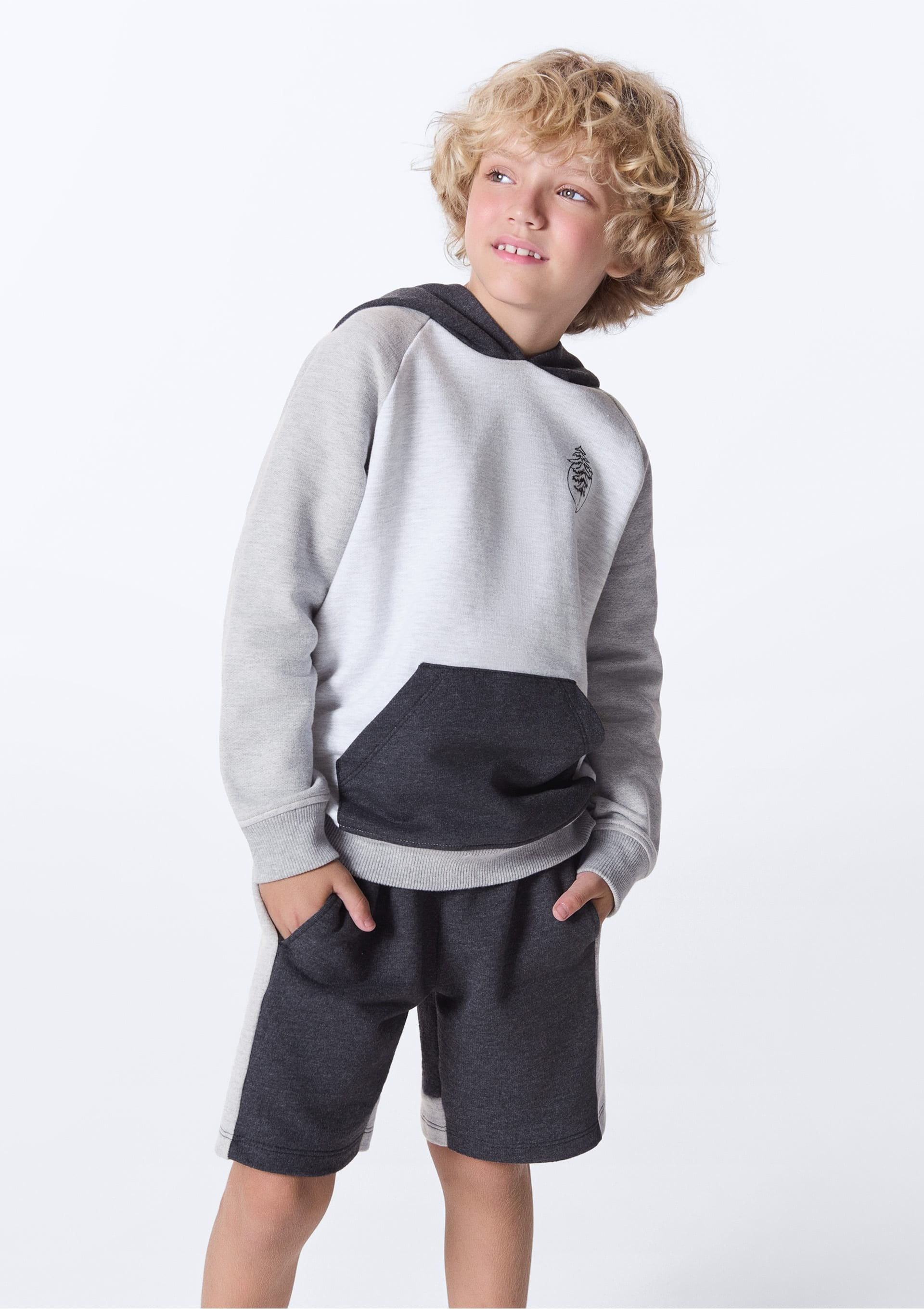 Encontraproduto.com.br - Bermuda Infantil Menino Reta Com Recortes - Cinza