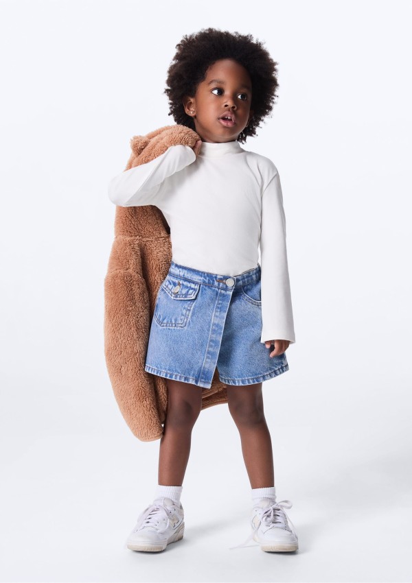 Shorts Saia Infantil Menina Transpassado Jeans - Azul