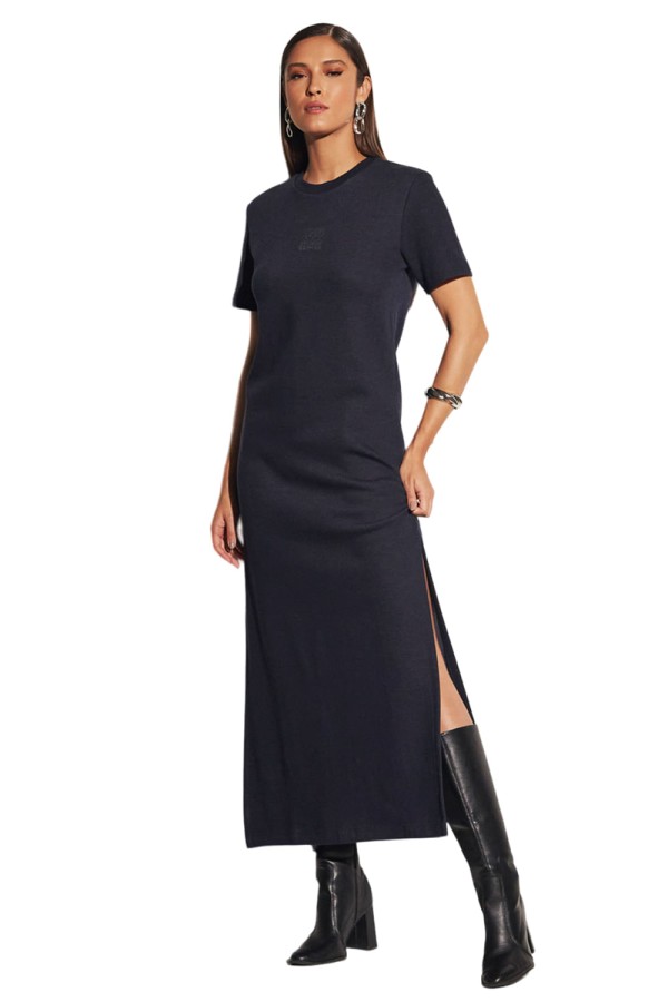 Encontraproduto.com.br - Vestido Midi Sommer Com Fenda Lateral Azul Alya