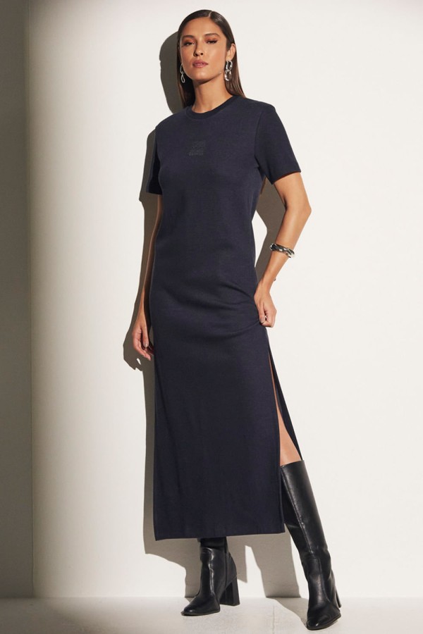 Encontraproduto.com.br - Vestido Midi Sommer Com Fenda Lateral Azul Alya