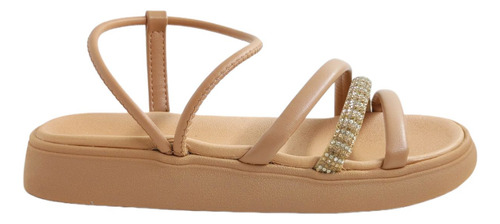 Sandália Papete Rasteira Feminina Strass Moleca - 5469120N