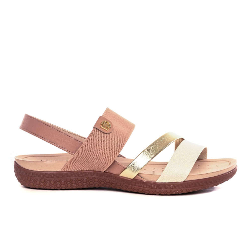 Encontraproduto.com.br - Sandália Flats Modare Nude e Dourada Feminina