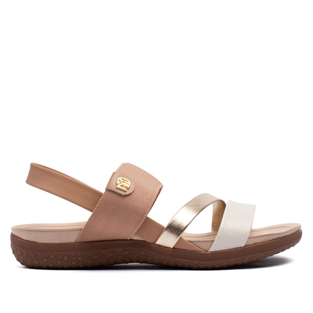 Encontraproduto.com.br - Sandália Flats Modare Nude e Dourada Feminina