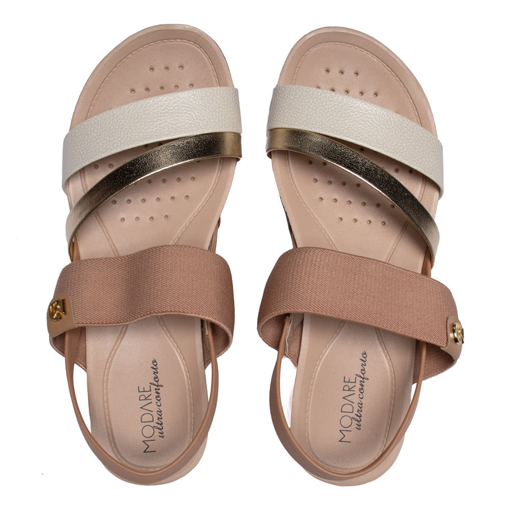 Encontraproduto.com.br - Sandália Flats Modare Nude e Dourada Feminina