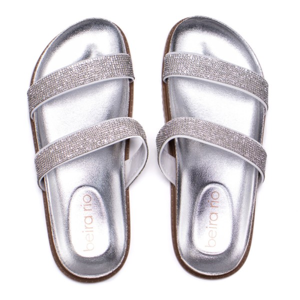 Encontraproduto.com.br - Chinelo Feminino Beira Rio Flatform com Strass Prata