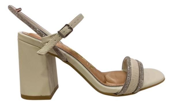 Sandália Feminina Vizzano Salto Bloco Com Brilhos Off White