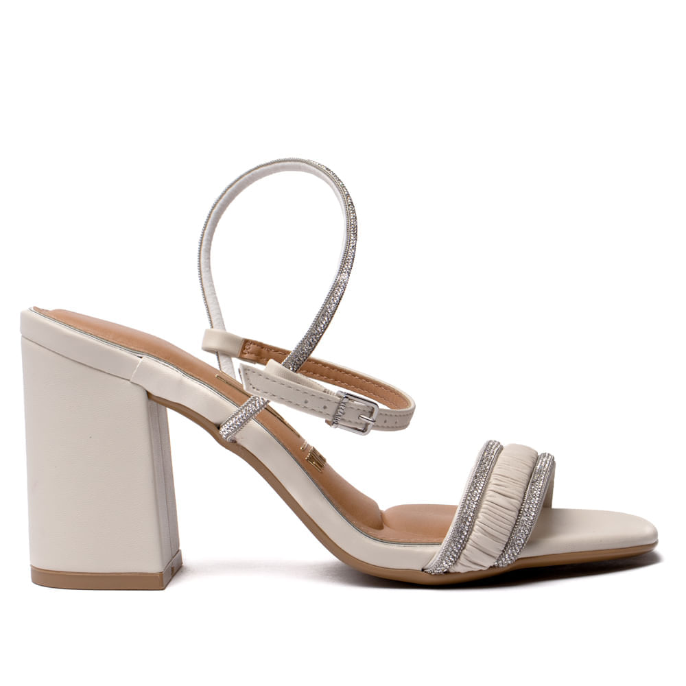 Encontraproduto.com.br - Sandália Feminina Vizzano Salto Bloco Com Brilhos Off White