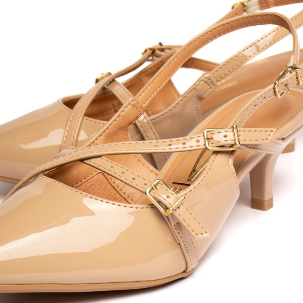 Encontraproduto.com.br - Sapato Scarpin Feminino Vizzano com Fivelas Verniz Bege