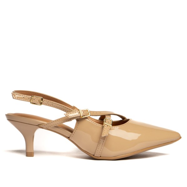 Encontraproduto.com.br - Sapato Scarpin Feminino Vizzano com Fivelas Verniz Bege