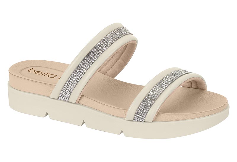 Rasteira Beira Rio Flat Brilhos Branco