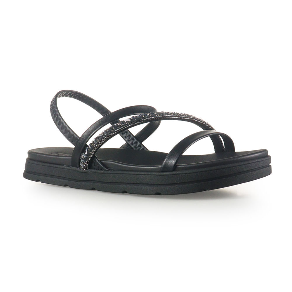 Sandália Feminina Moleca Flatform com Pedrarias Preto