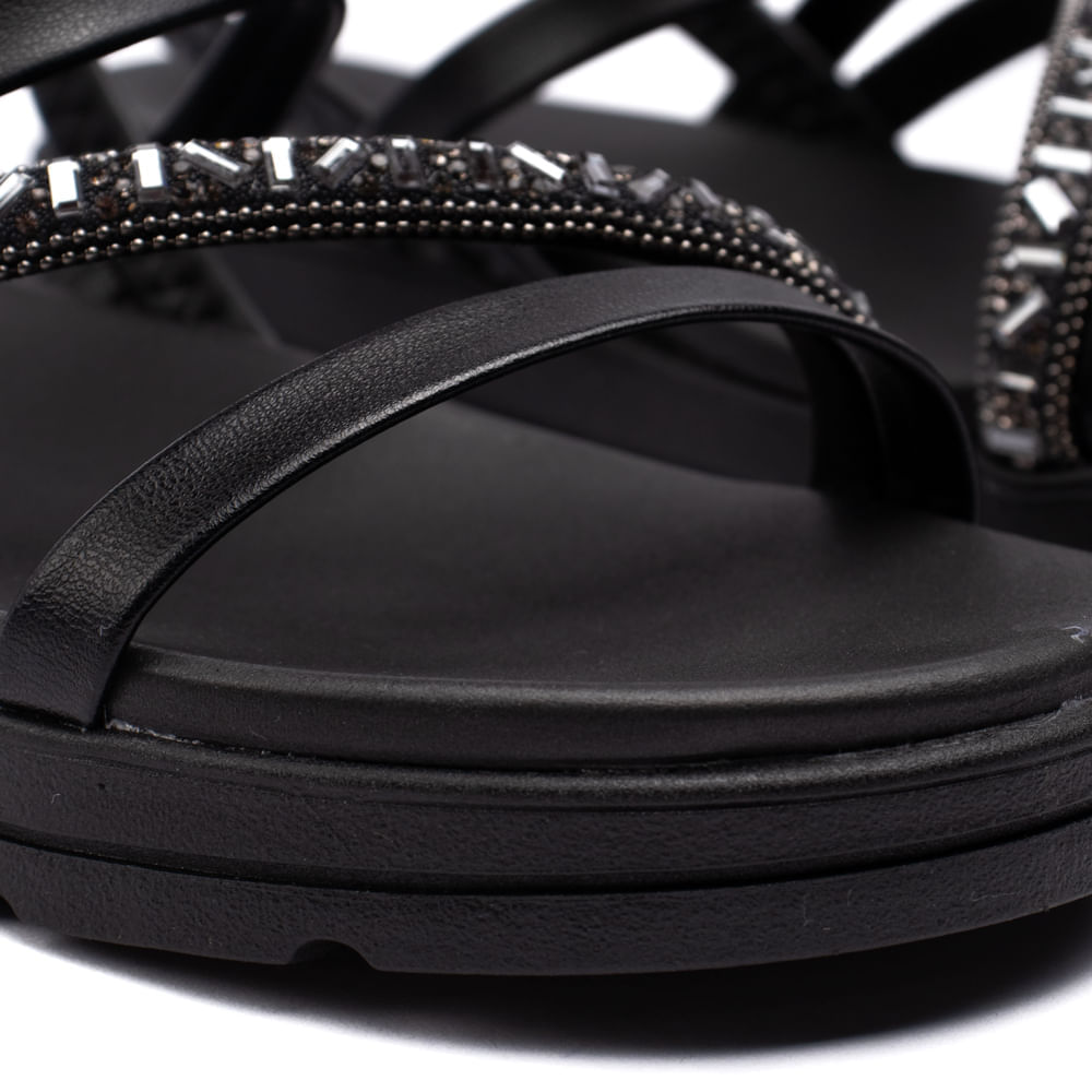 Encontraproduto.com.br - Sandália Feminina Moleca Flatform com Pedrarias Preto