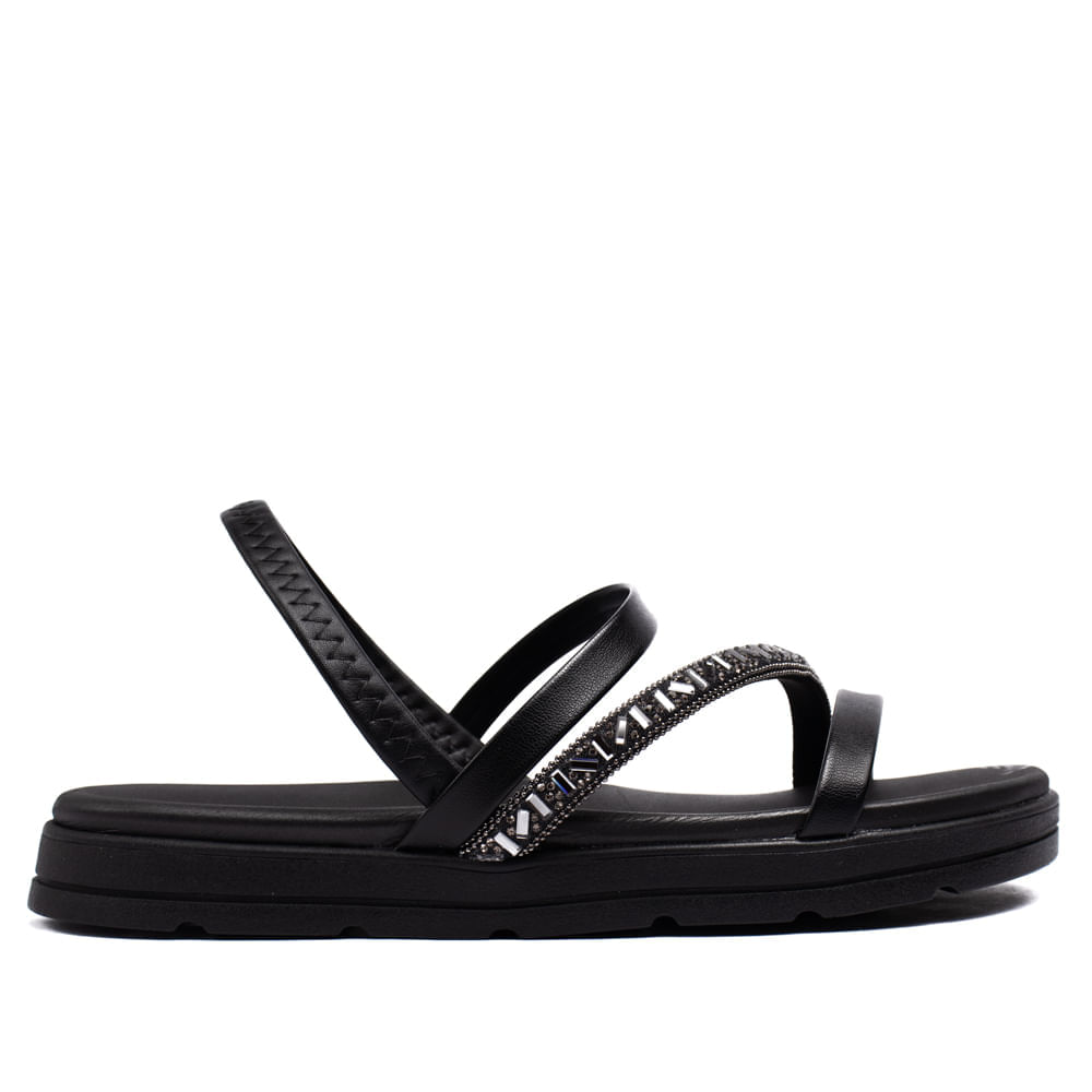 Encontraproduto.com.br - Sandália Feminina Moleca Flatform com Pedrarias Preto