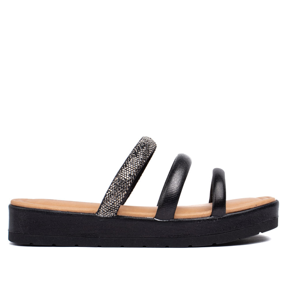 Tamanco Feminino Mississipi Flatform com Brilhos Preto