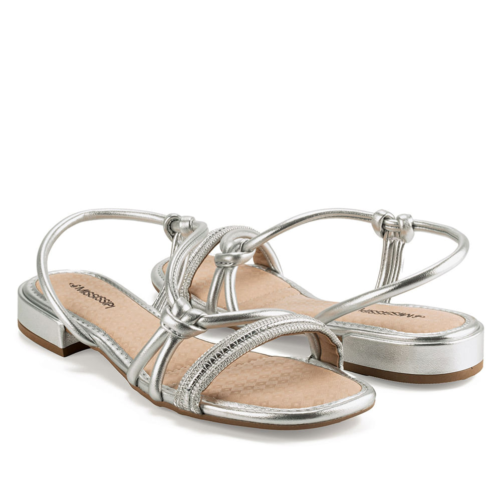 Encontraproduto.com.br - Sandália Feminina Mississipi de Salto Baixo Metalizada Prata