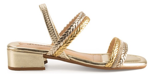 Encontraproduto.com.br - Sandália Salto Mississipi Creme e Ouro Feminina