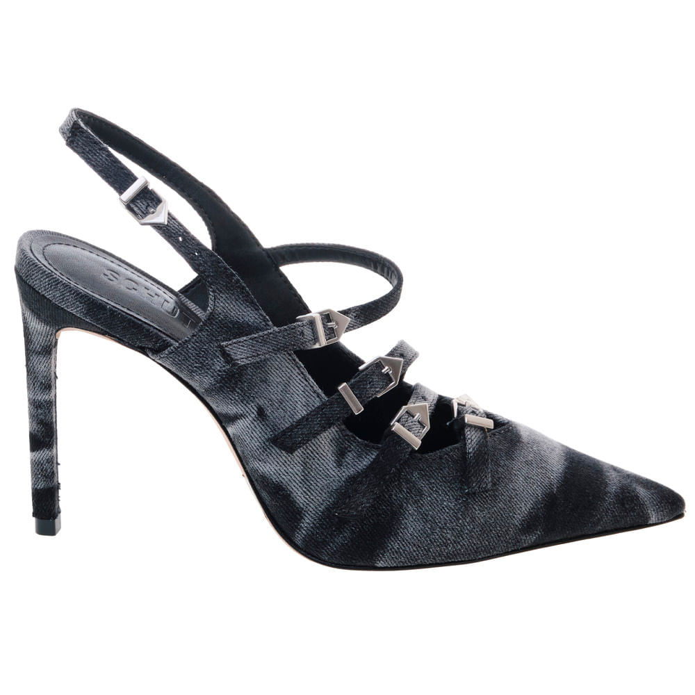 Scarpin Slingback Salto Alto Jeans Preto S21811 Schutz