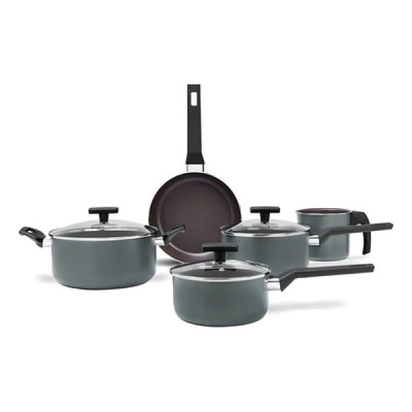 Jogo de Panelas Brinox Antiaderente Ceramic Life 5 Peças Preserve Cinza