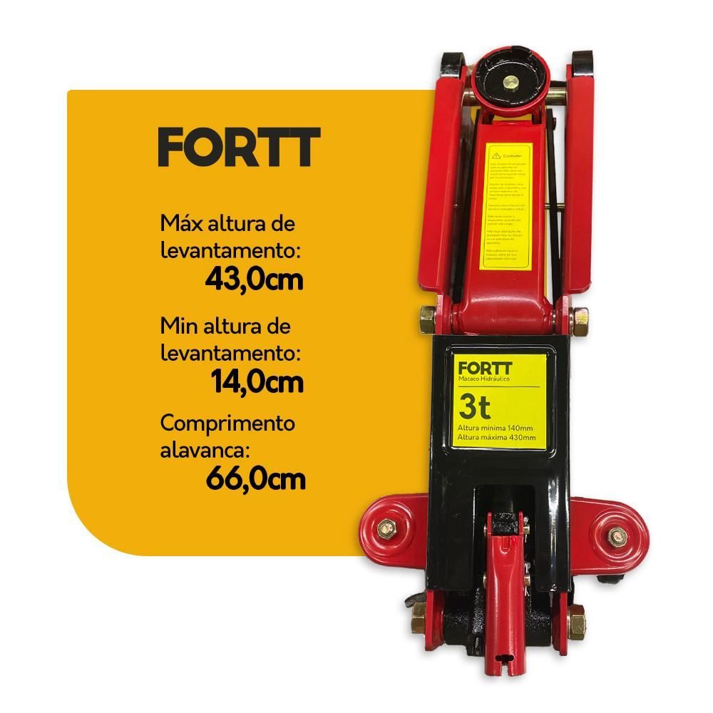 Encontraproduto.com.br - Macaco Hidráulico Jacaré 3 Ton Fortt Vermelho - Mhj001-3ton