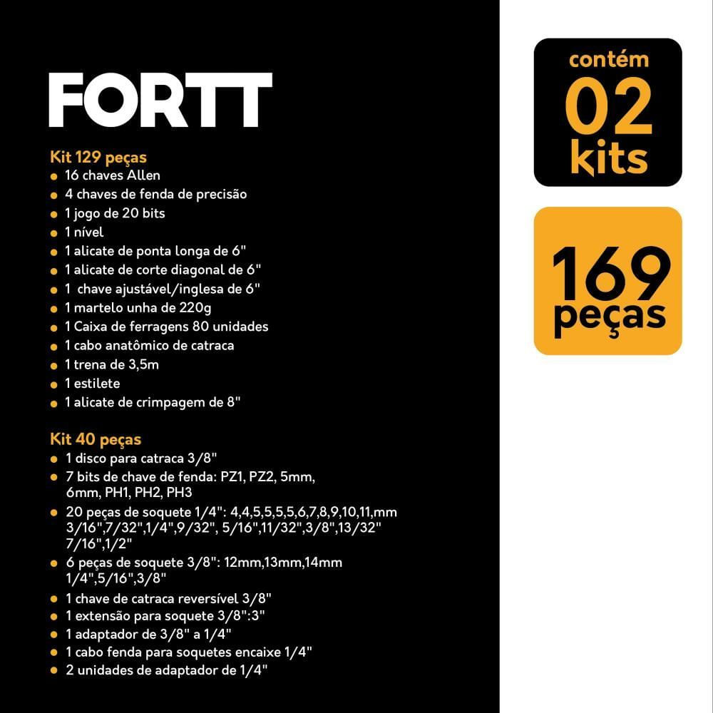 Encontraproduto.com.br - Kit Maleta De Ferramentas E Chave Completa 169 Peças Fortt Preto KMFC002-P