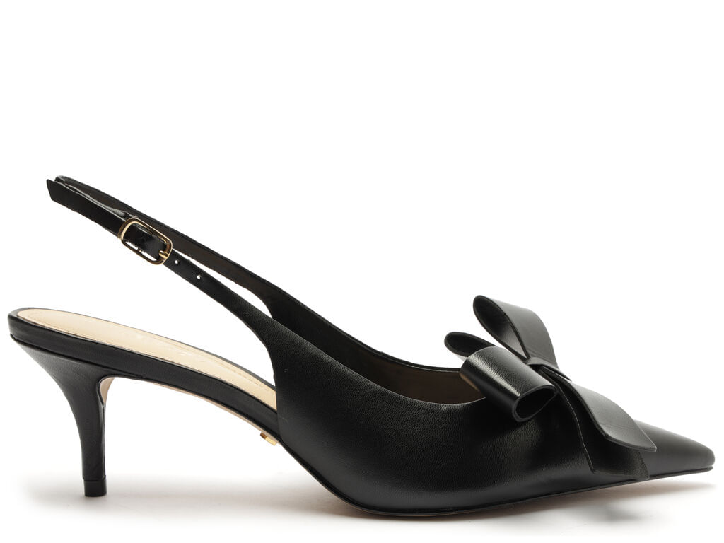 Scarpin Arezzo Preto Couro Slingback Laço Lateral A12757