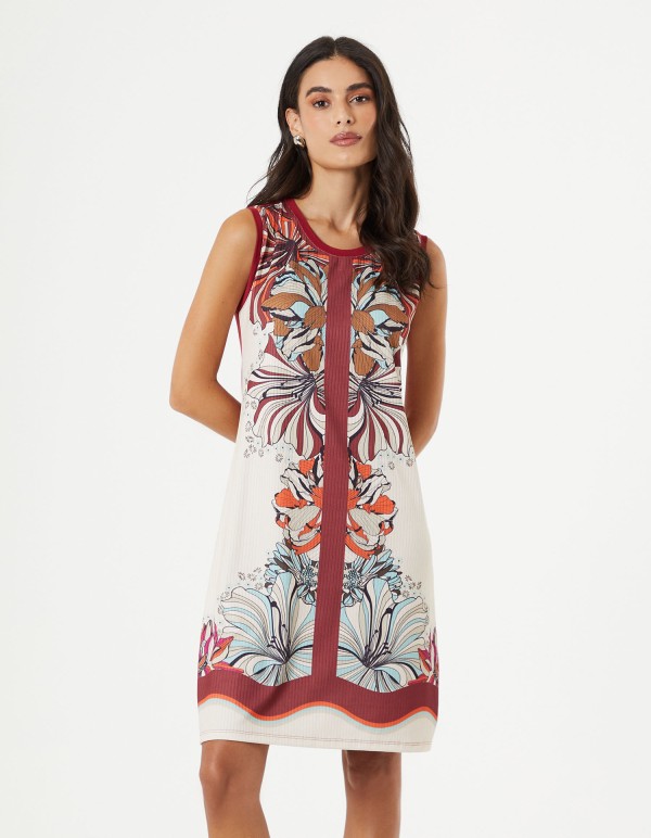 Vestido Caixinha Estampado Jardim Maxi - Vinho