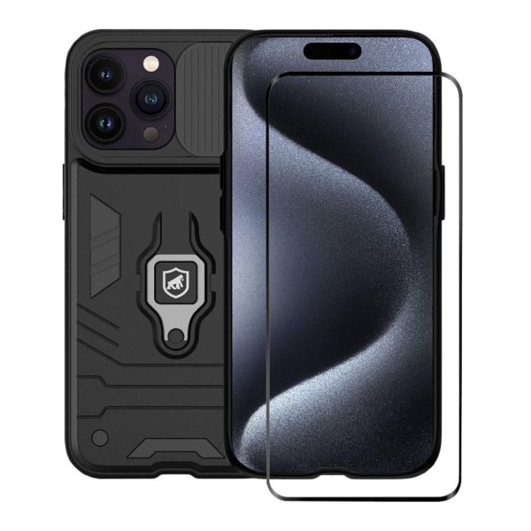 Encontraproduto.com.br - Kit Capa Defender e Pelicula Coverage 5D Pro Preta para iPhone 15 Pro - Gshield