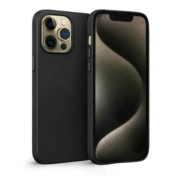 Encontraproduto.com.br - Kit Capa Couro Dual Preta e Pelicula Coverage 5D Pro Preta para iPhone 15 Pro - Gshield