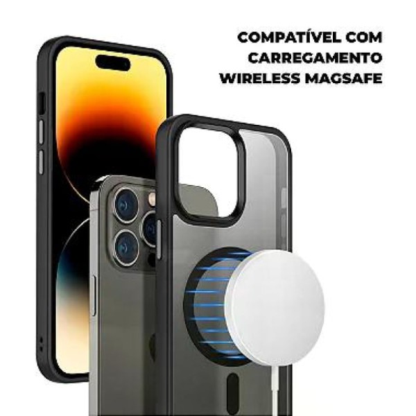 Encontraproduto.com.br - Kit Capa Magsafe Preta e Pelicula Coverage 5D Pro Preta para iPhone 15 - Gshield