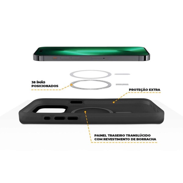 Encontraproduto.com.br - Kit Capa Magsafe Pro Preta e Pelicula Coverage 5D Pro Preta para iPhone 15 Pro - Gshield