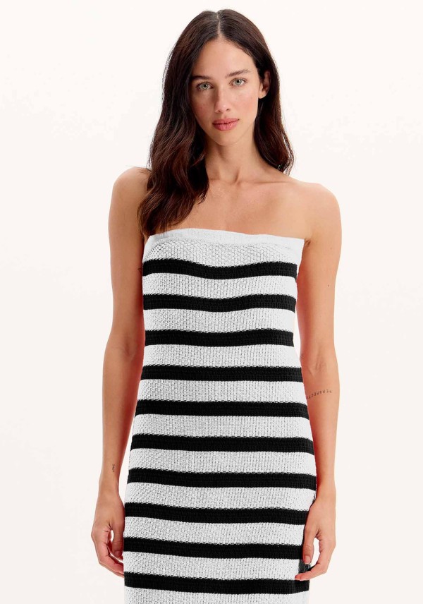 Encontraproduto.com.br - Vestido Midi Sem Alças Tricot Listras