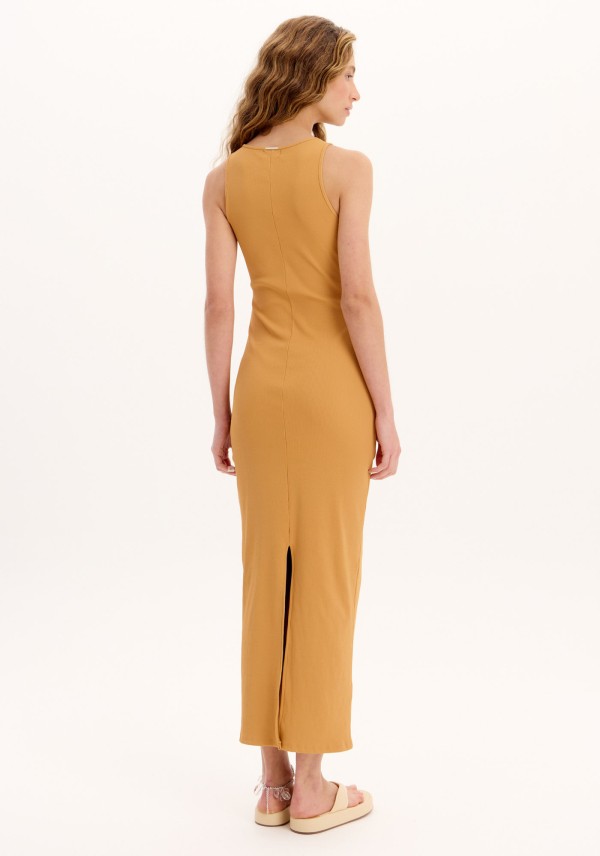 Encontraproduto.com.br - Vestido Midi Canelado Com Fenda