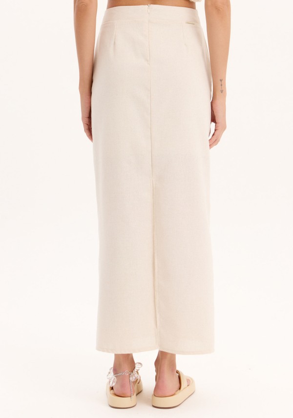 Encontraproduto.com.br - Saia Midi Reta Cintura Alta com Bolsos