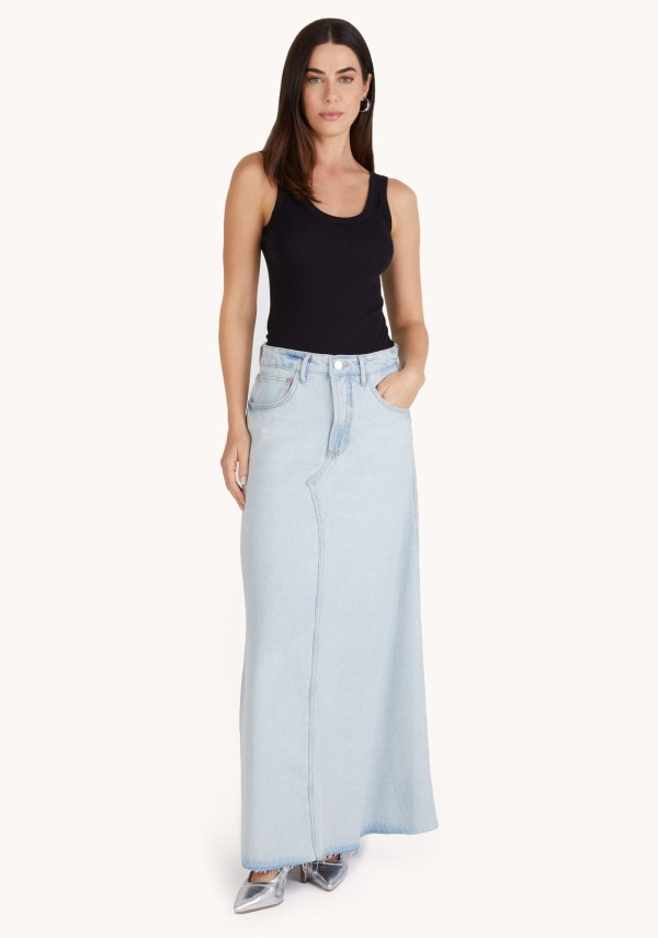 Saia Jeans Midi Cintura Alta