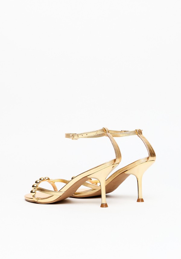 Encontraproduto.com.br - Sandália Salto Fino Cromado com Tiras