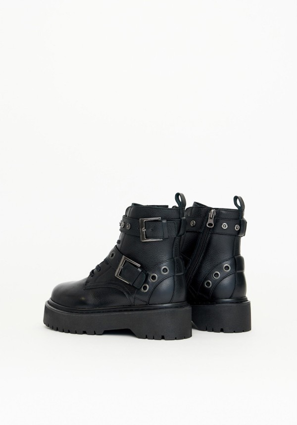 Encontraproduto.com.br - Bota Coturno Couro com Fivela e Ilhós