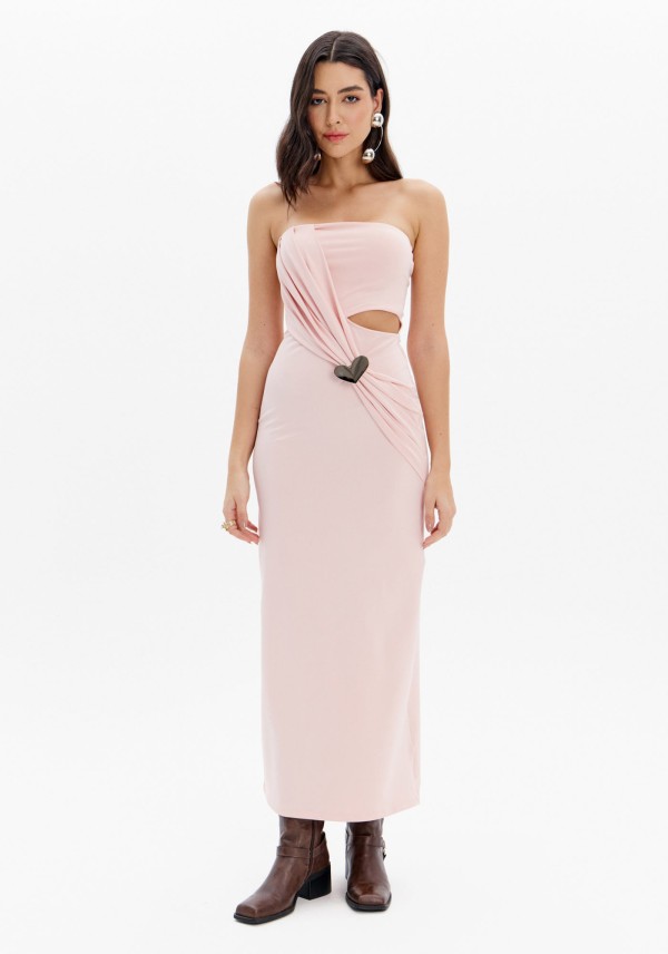 Encontraproduto.com.br - Vestido Midi sem Alças com Sobreposição