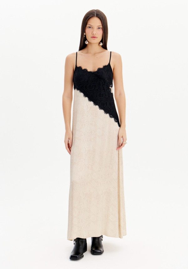Encontraproduto.com.br - Vestido Midi Slip Com Renda