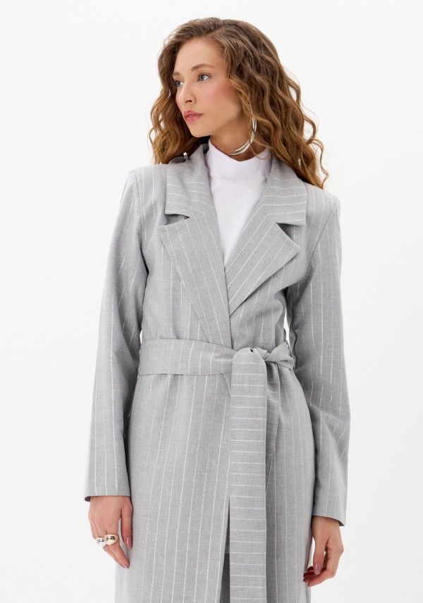 Encontraproduto.com.br - Trench Coat Alongado Risca de Giz Com Faixa