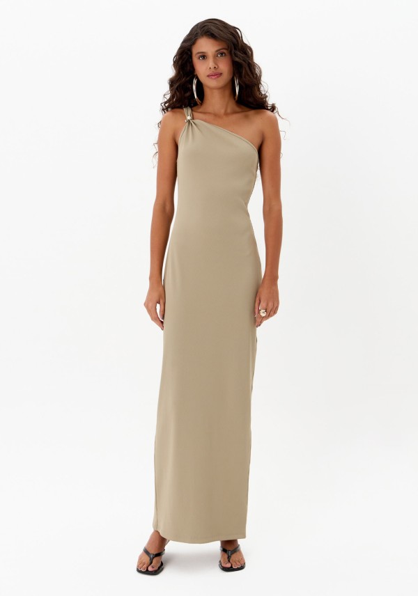 Encontraproduto.com.br - Vestido Super Midi Canelado Ombro Único