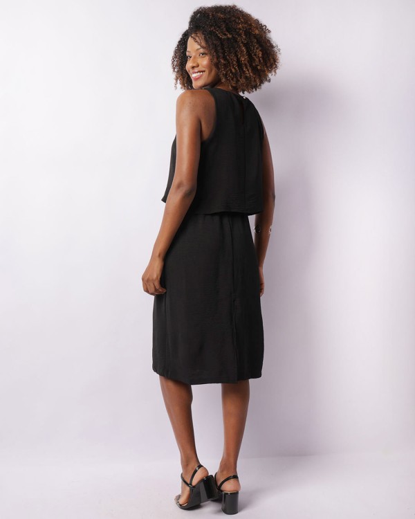 Encontraproduto.com.br - Vestido Feminino Midi Com Sobreposição Preto