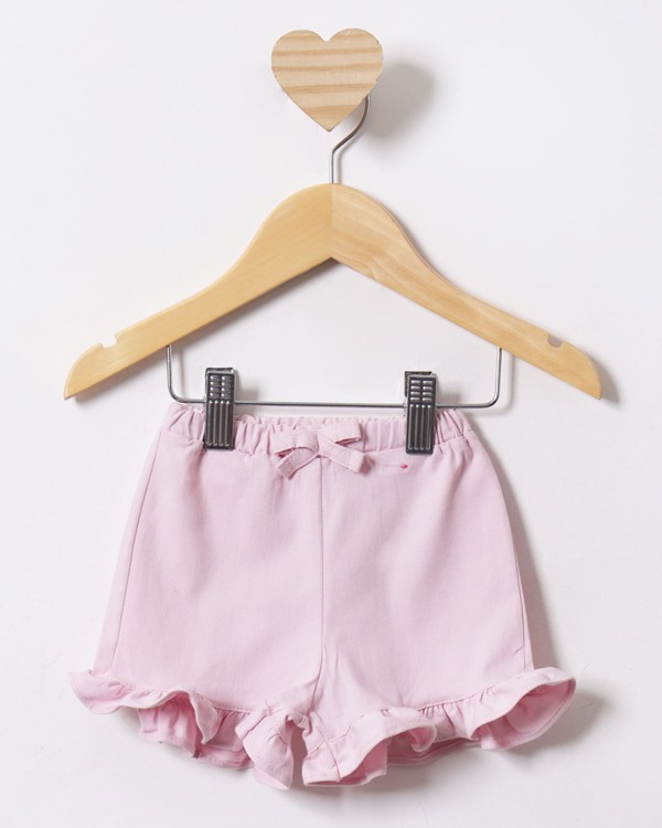 Encontraproduto.com.br - Short Bebê Sarja Com Babado e Laço Rosa