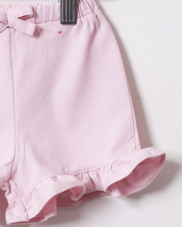 Encontraproduto.com.br - Short Bebê Sarja Com Babado e Laço Rosa