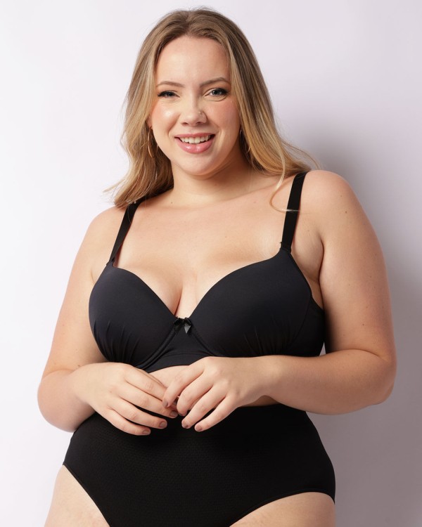 Encontraproduto.com.br - Sutiã Plus Size Feminino Base Com Bojo Detalhe Franzido Preto