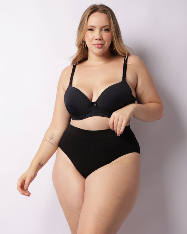 Encontraproduto.com.br - Sutiã Plus Size Feminino Base Com Bojo Detalhe Franzido Preto