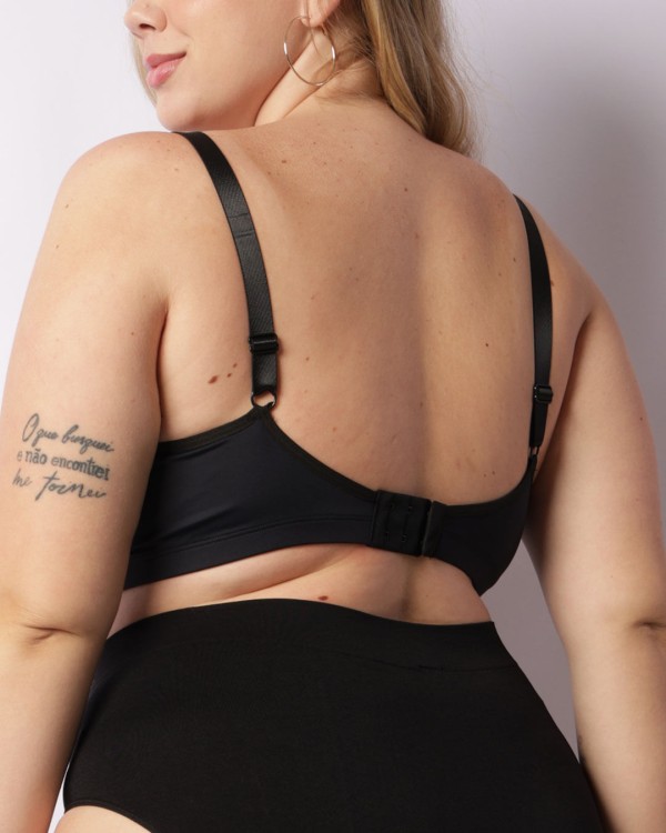 Encontraproduto.com.br - Sutiã Plus Size Feminino Base Com Bojo Detalhe Franzido Preto