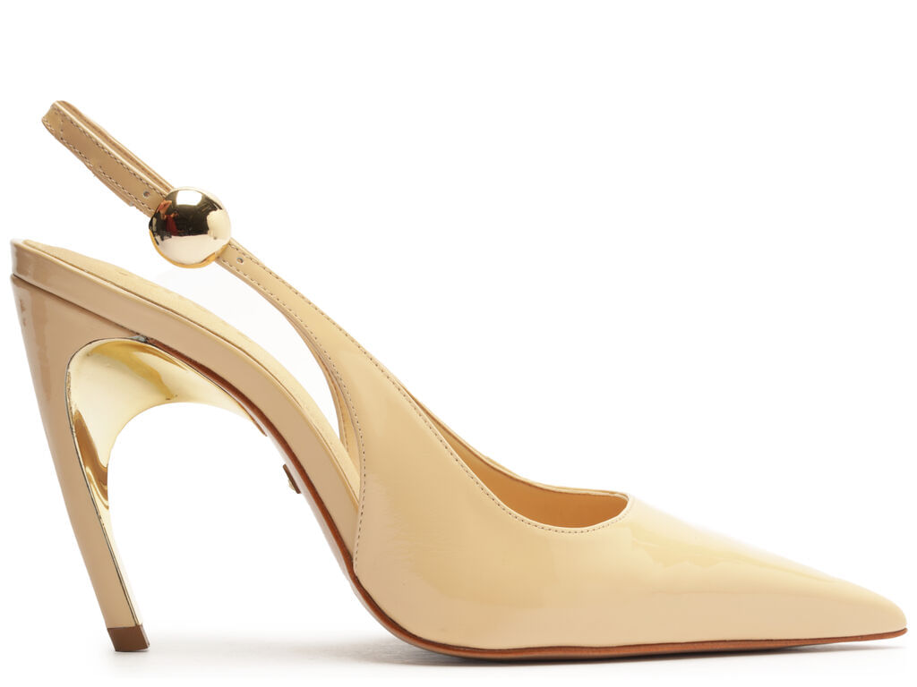 Encontraproduto.com.br - Scarpin Schutz Curve Heels Verniz Salto Alto Bege