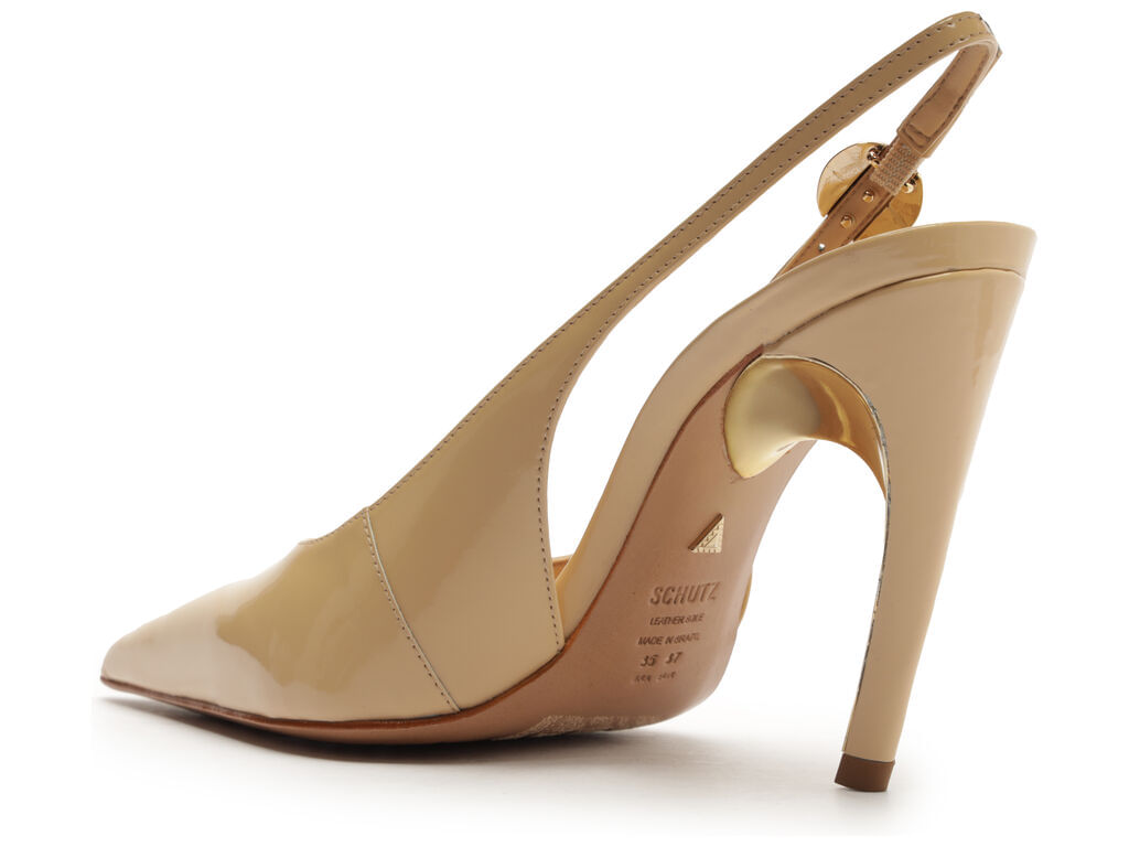 Encontraproduto.com.br - Scarpin Schutz Curve Heels Verniz Salto Alto Bege