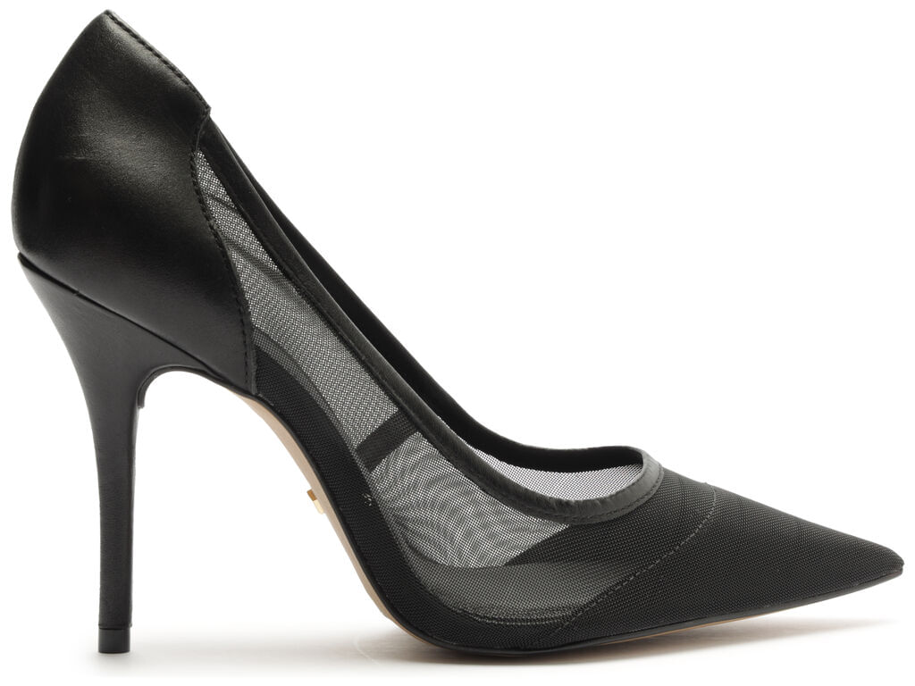 Scarpin Arezzo Couro Preto Salto Alto Tela A12754